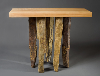 Basalt Hall Table made from columnar basalt from eastern Washington and sustainably harvested Ash from Pennsylvania
