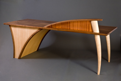 Trimerous Desk, back side:  Curly Maple, Walnut, Sapele