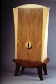 custom wood entertainment center, walnut cherry and Curly maple armoire or TV cabinet