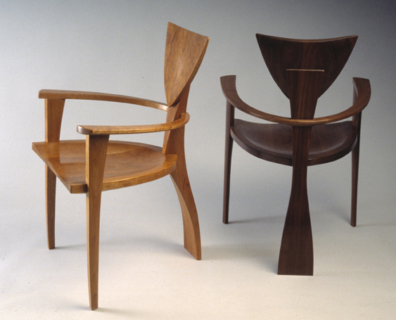 custom finback dining chairs made from cherry and walnut