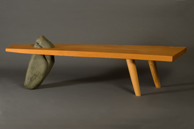 Gibraltar 2 bench made from stone and reclaimed douglas fir by Seth Rolland Custom Furniture