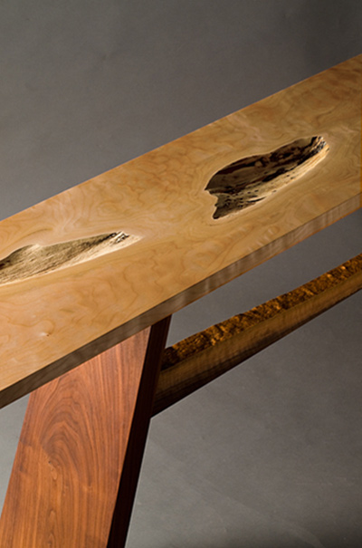 ive edge Maple and walnut hall table hand made by Seth Rolland Custom Furniture