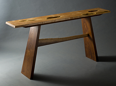 Unique Maple and Walnut Hall table made from salvaged Big Leaf Maple by Seth Rolland furniture maker
