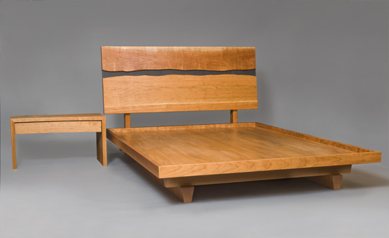 Cayuga Slate and Cherry Platform Bed with Nightstand