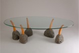 wood and stone oval glass top coffee table