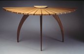 Sunburst hall table custom made from walnut, cherry and maple wood