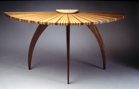 Sunburst Hall table custom made from walnut, cherry and maple