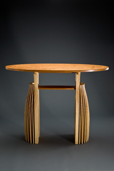 ash and cherry wood hall table, organic sculptural furniture