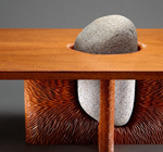 Tsubo Coffee Table, carved Mahogany and Stone by Seth Rolland Custom Furniture Design