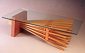 Ash Explosion No. 2 - Expanding Wood Coffee Table steam bent from one piece of wood and sandstone panel