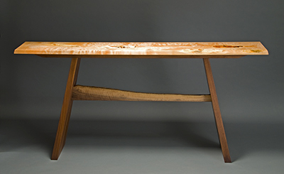 live edge Maple and walnut hall table by Seth Rolland Custom Furniture