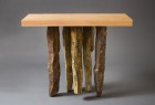Side 2 of stone and wood entry table by Seth Rolland custom furniture design