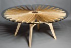 Round wood and glass Corona dining table custom made by Seth Rolland fine furniture design