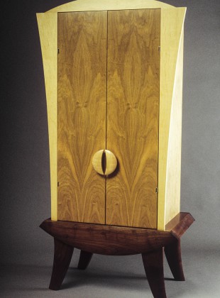 Cherry, walnut and maple armoire or liquor cabinet can be custom made by Seth Rolland furniture design