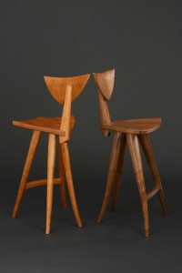 Comfortable wood barstools hand carved by Seth Rolland fine furniture