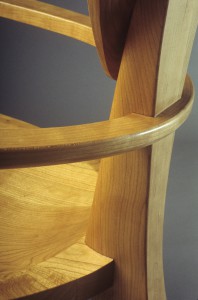 detail of Finback cherry arm chair custom designed and built by Seth Rolland fine furniture