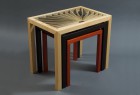 Stacked nesting wood and glass side tables by Seth Rolland custom furniture design
