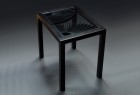 End table or side table in ebonized walnut with glass top by Seth Rolland custom furniture design