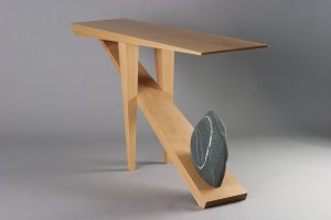 Rock and wood hall table and console hand made by Seth Rolland custom furniture design