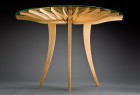 Low view of Oxeye hall table, entry or console table custom made from ash by Seth Rolland fine furniture