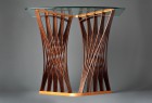 Expanded wood Parabola entry hall table console with glass top custom madeby Seth Rolland furniture design