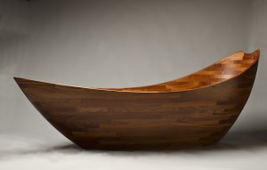 Salish Sea bathtub custom carved wooden soaking tub hand crafted by Seth Rolland fine furniture design