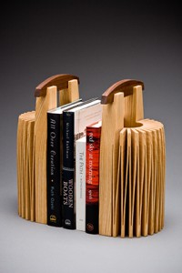 Stonehenge wood bookends in use by Seth Rolland custom furniture design