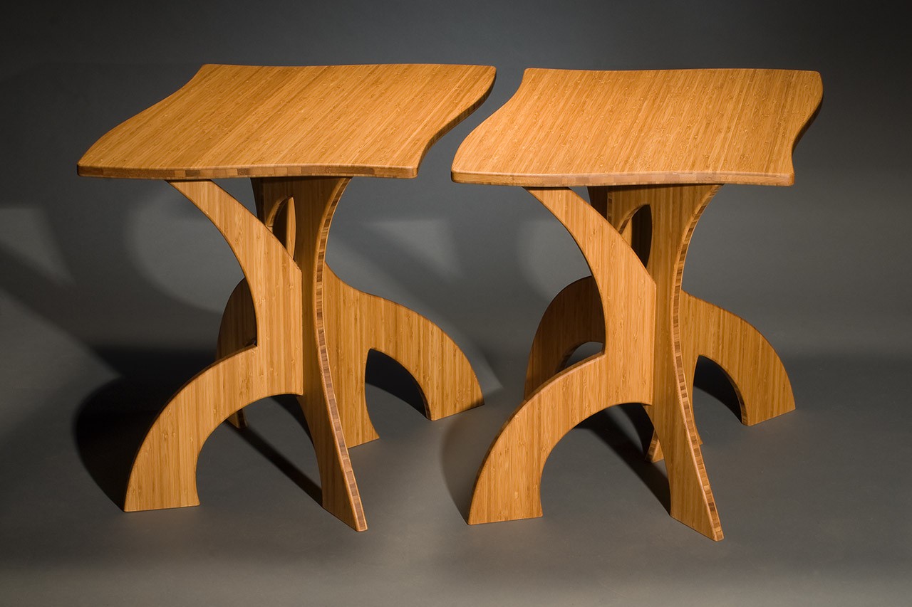 Organic, curved, modern nesting side tables in bamboo by Seth Rolland custom furniture design