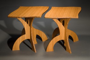 Organic, curved, modern nesting side tables in bamboo by Seth Rolland custom furniture design