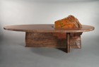 Custom hand carved wood and stone coffee table