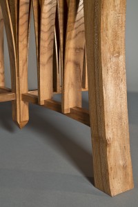 detail of Adrift cafe table showing solid wood grain. handmade fine furniture by Seth Rolland furnituremaker and designer