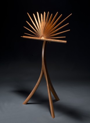 Sculptural cherry music stand with adjustable height hand bent and carved by Seth Rolland custom furniture design