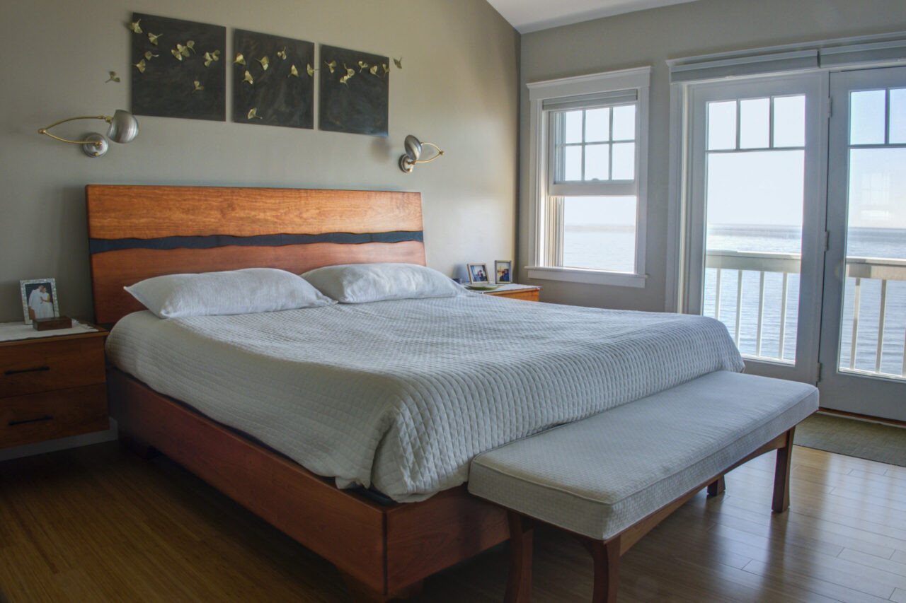 King sized Cayuga bed custom designed and built by Seth Rolland Custom Furniture LLC