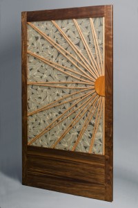 Transluscent wood frame sliding door walnut oak mahogany by Seth Rolland custom furniture design