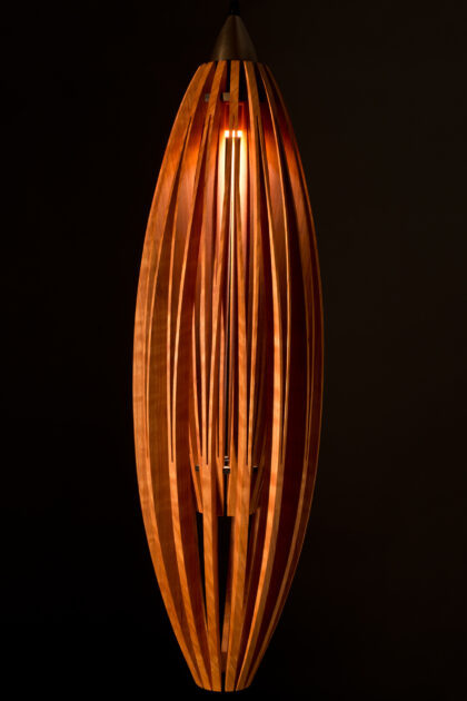 Tulip pendant lamp solid cherry wood retro modern style by Seth Rolland Custom Furniture