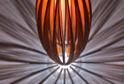 Tulip cherry wood hanging pendant lamp with shadows by Seth Rolland